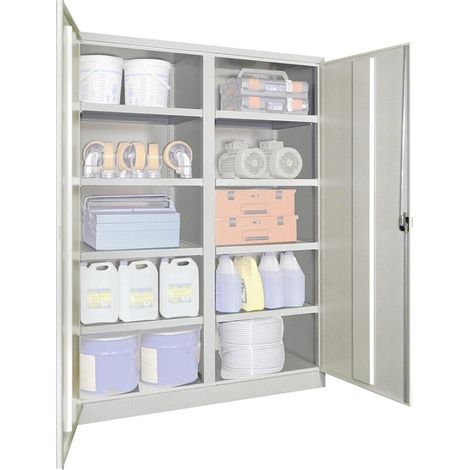 Pavoy Schwerlastschrank 1950x1470x630, Trennwand, 8 Fachböden a 200 kg, RAL 7035