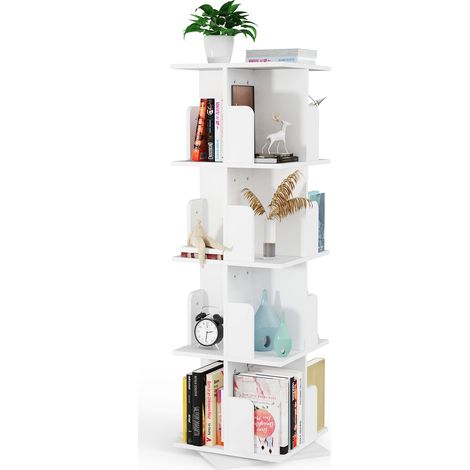 Libreria a 4 ripiani, girevole a 360°, scaffale portaoggetti, portaoggetti, 40x40x130cm, bianco (1/5)