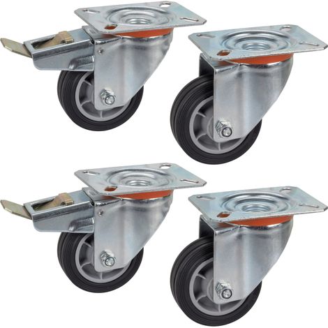 Dörner + Helmer Set di 4 ruote sterzanti 80 mm TPE, piastra 100 x 85 mm, mix di ruote, portata 150 kg/set (1/4)