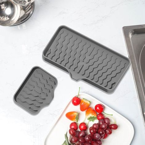 2 supports pour éponges cuisine en silicone, inclinés avec évacuation eau, rangement multifonctionnel pour évier et plan de travail (1/2)