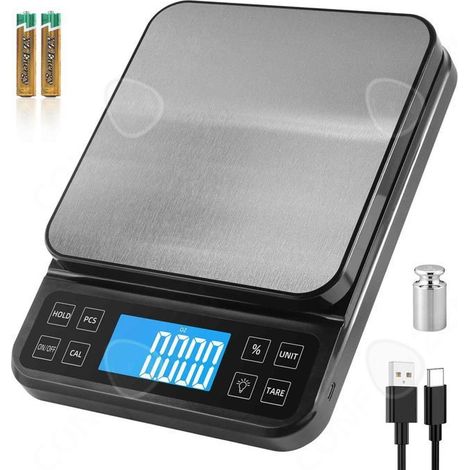 Balanza de cocina digital tipo C, con selector de unidades de 15 kg, funciones de tara y puesta a cero, pantalla LED. (1/4)
