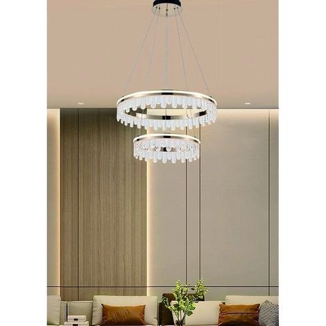 Lustre Suspension Led Doré 72w 2 Cercles Avec Cristaux 3 Couleurs De Lumière Lp-55-3c (1/3)