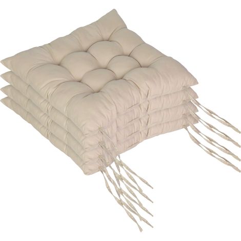 Relaxdays Cojines para sillas, set de 4, 40x40 cm, acolchados con lazos, interior/exterior, funda poliéster, beige (1/5)