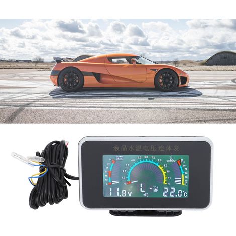 Instrument multifonction pour voiture avec écran LCD numérique de 5,5 x 9,5 cm combinant thermomètre et voltmètre (veuillez emballer l'article dans un sac à bulles avant l'expédition). (1/5)