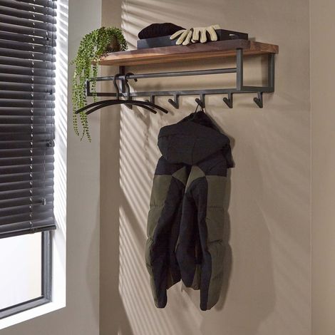 Industrielle Garderobe Walnuss Daya 6 Haken