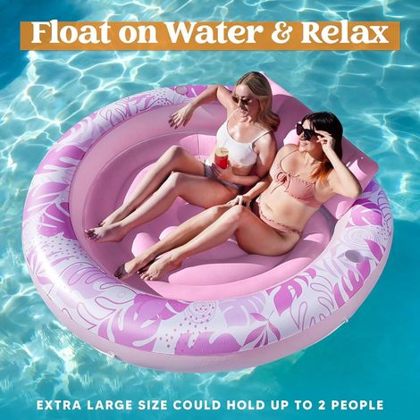 Matelas gonflable pour 2 personnes, avec dossier et porte-gobelets, parfait pour la piscine.190165cm (1/5)