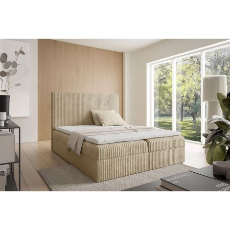 Boxspringbett Schlafzimmerbett ARNAU 140x200cm Stoff Tilia Beige