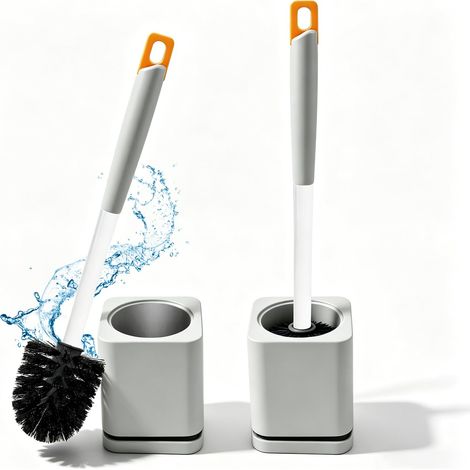 Brosse de WC à Fixation Murale et sur Pied,Lot de 2,Brosses de Toilettes avec Supports et Socle Anti-fuites, Support de Brosse de WC sans Perçage, Brosse de Toilette pour la Salle de Bains (1/5)