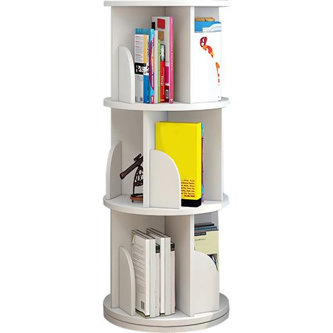 Libreria girevole a 3 livelli, scaffale portaoggetti, per libri e giocattoli, bianco (1/5)