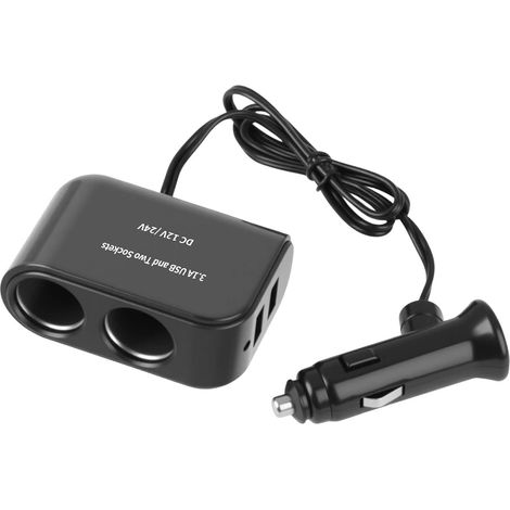Double Prise 12V/24V avec 2 Ports USB, Chargeur Voiture 3.1A et Répartiteur pour Véhicule - Adaptateur Double avec Prise USB et Multiprise pour Voiture, Camion, Camping-Car (1/5)