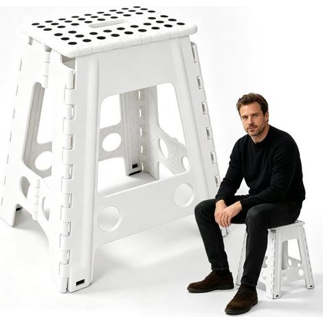 Tabouret pliant blanc 1 unité Plastique robuste Charge maximale : 150 kg Antidérapant Cuisine/Salle de bain (1/5)