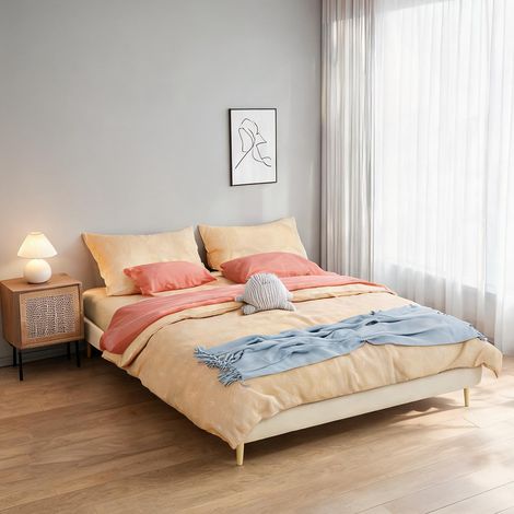 Tête de lit beige en tissu métal 200 x 160 x 14 cm (1/5)