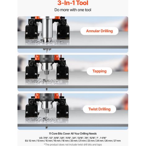 Perceuse Magnétique 1400 W, Perceuse à Colonne 10000 N, Diamètre d'Alésage 50 mm, Vitesse 0-850 tr/min, Sens de Rotation Réversible… (1/5)