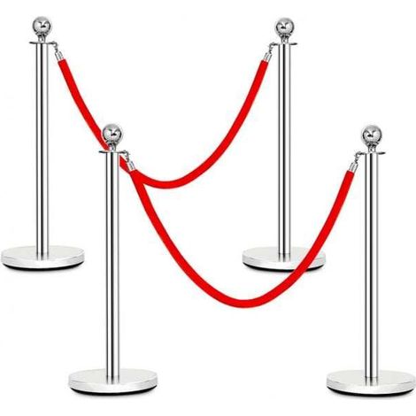 4 potelets de guidage en inox à cordons rouges, base stable et 2 cordons de 1,5 m, pour hôtels, événements et expositions (1/5)