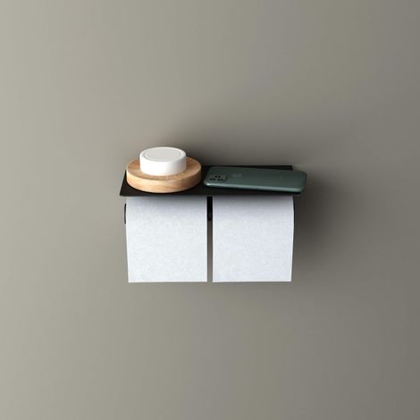 doporro Porta Carta Igienica Portarotolo Doppia, Carta Igienica con Porta Cellulare per Bagno e Toilette in Acciaio Inox MMF089D, Nero Opaco (1/5)