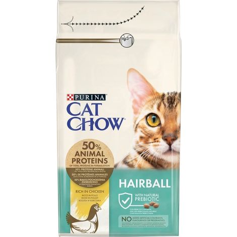 crocchette per gatto adulto "cat chow hairball"  al pollo, 1,5 kg - purina