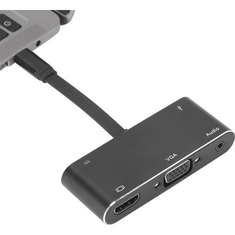 Convertidor de USB C tipo C a HDMI VGA, adaptador de cable de audio de aleación de aluminio, suministros electrónicos (1/4)