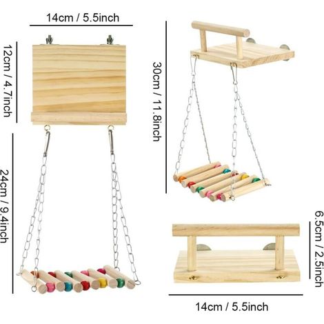 Posatoi per uccelli, piattaforma in legno per pappagalli, cavalletti per esercizi con altalena in legno, grande ruota da masticare per pappagallini ondulati, conuri, calopsitte, parrocchetti, colibrì (1/4)