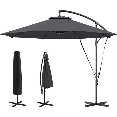 Parasol de jardin rond inclinable et rotatif, manivelle et protection UPF 50+, Ø3 m, gris foncé (1/5)