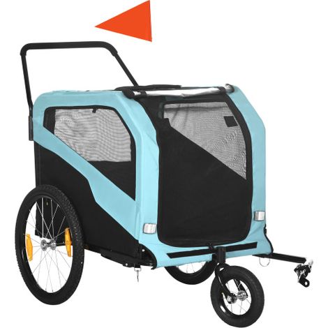 Rimorchio per cani 2 in 1, rimorchio per bicicletta per cani, passeggino per cani con strisce riflettenti, portata massima 30 kg, tessuto Oxford, colore blu. (1/5)