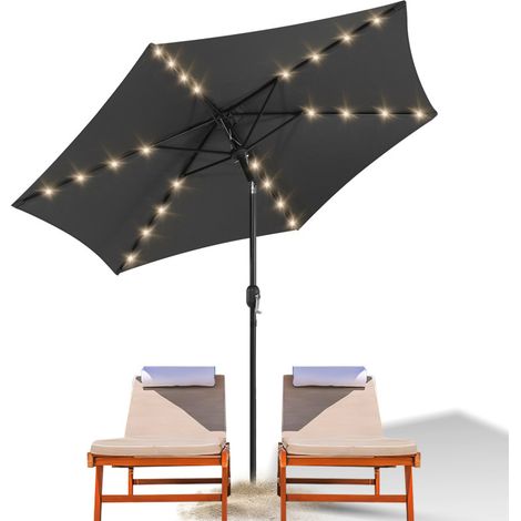 SWANEW Ombrellone rotondo da giardino, protezione UV fino a UV30+, Inclinabile, con supporto e LED, 270 cm, Grigio (1/5)