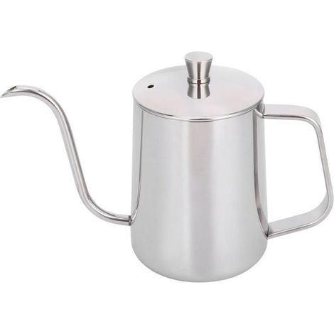 Bouilloire à café filtre 600 ml en acier inoxydable 304, bec fin, corps épais, avec couvercle