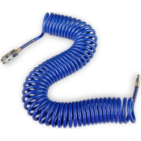 9m Tuyau d'air en PU à ressort Tuyau d'air en PU enroulé Tuyau pneumatique pour ligne d'air ou transfert de fluide, avec restricteur de courbure Coupleur rapide et bouchon,de (1/5)