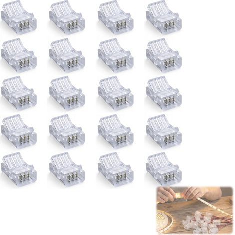 Connecteur LED 4 Broches 8mm, 20 Pièces Connecteurs Rapides pour Ruban LED, Raccord pour Bande LED 4Pin Adapté aux câbles 8mm (1/5)
