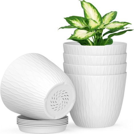 5er Set Blumentöpfe mit Bewässerungssystem, 15.3cm, Weiß, für Innen & Außen (1/5)