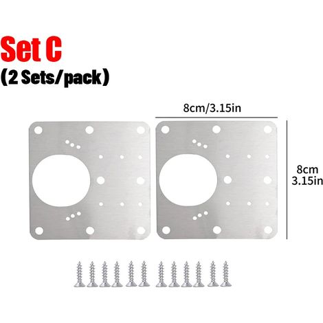 (Ensemble C-20) Kit de réparation de charnières de meuble avec vis, plaque de montage en acier inoxydable pour charnières de porte et tiroir, supports de fixation plats et outils (1/5)