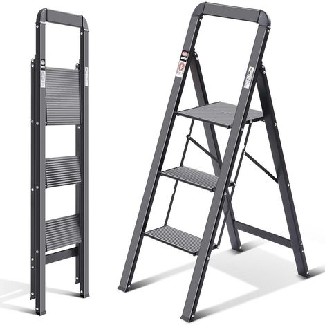 KINGRACK Klapptrittleiter 3 Stufen mit Handlauf, rutschfeste Aluminium (1/5)