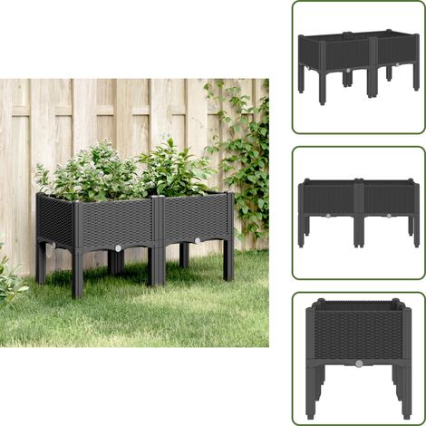 The Living Store Jardinière avec pieds noir 80x40x42 cm PP - Jardinier - Pot De Fleurs - Plante Grimpante - Décoration Extérieur - Rotin (1/5)