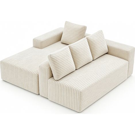 Sofá modular en L con chaise longue derecha de terciopelo beige 261x168 cm MODENUIT (1/5)