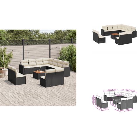 12-tlg. Garten-Sofagarnitur mit Kissen Schwarz Poly Rattan - Gartensorte - Outdoor Möbel - Esstischgarnituren - Lounge Set - Gartenlounge (1/3)