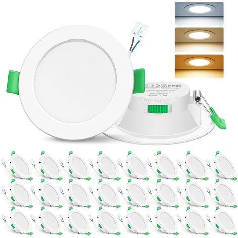 3CCT Spot LED Encastrable, 7W Dimmable 68mm, Lot de 24 Rond Blanc (1/5)