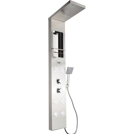 Bagnoclic – Colonne de douche hydromassante 4 fonctions – Douchette multijet, jet cascade, tuyau flexible 150-200cm – Acier inoxydable 18/10
