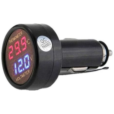 2 en 1 voltmètre + thermomètre Voiture Auto Camion Bus Moto Batterie Tension température numérique Moniteur indicateur jauge Test avec Double Affichage LED, DC 12v 24v (1/4)