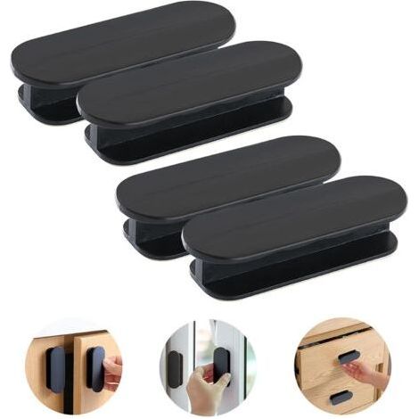 Self-adhesive black door handles, set of 4 Handles for glass doors, drawers and plastic windows (1/4)