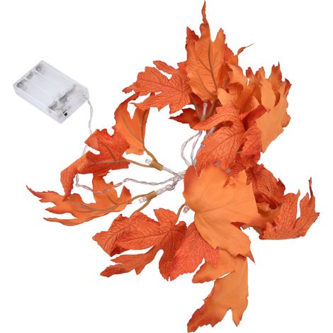 Guirlande lumineuse LED feuilles d'érable séchées bicolores, 10LED, 20 feuilles, boîtier à piles, pour décoration intérieure/extérieure Noël, Thanksgiving, fêtes, jardin. (Piles non incluses) (1/5)