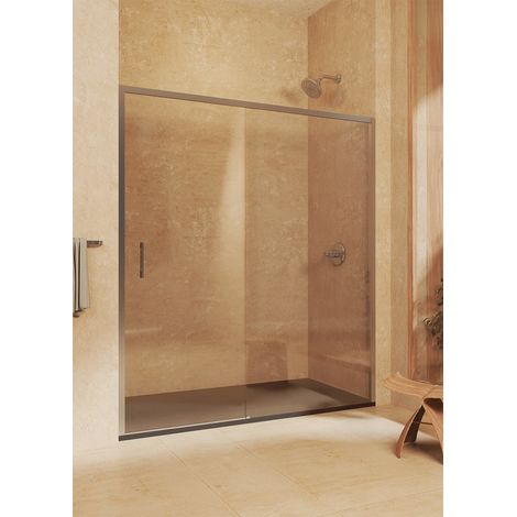 Box Doccia scorrevole + fisso, senza profilo inferiore, vetro sicurezza 6 mm anticalcare, 113,5 a 118 cm x 195cm H, REVERSIBILE, Argento (1/5)
