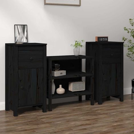 Aparadores 2 uds madera maciza de pino negro 40x35x80 cm (1/4)