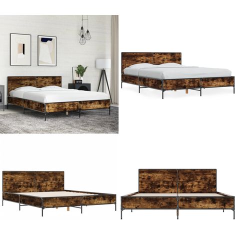 Cadre de lit sans matelas chêne fumé 140x190 cm - Cadre De Lit - Lit Double - Lit En Bois - Lit Design - Literie - Home & Living (1/5)