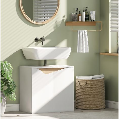 Mueble bajo lavabo blanco 60 x 35 x 57,9 cm con puertas soft-close OKMYHOME (1/5)
