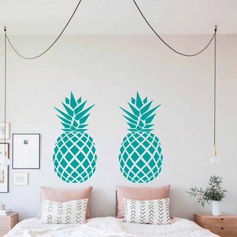 Stickers muraux amovibles ananas pour décoration de chambre ou dortoir (bleu-vert, M) (1/5)