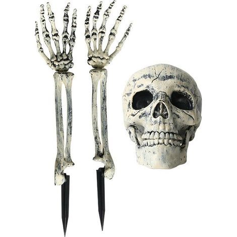 Jeffergarden Halloween Glowing Squelette Tête Mains Bras Piquets Décor Extérieur Lumineux pour Pelouse Jardin Cour Haunted House Props (1/5)
