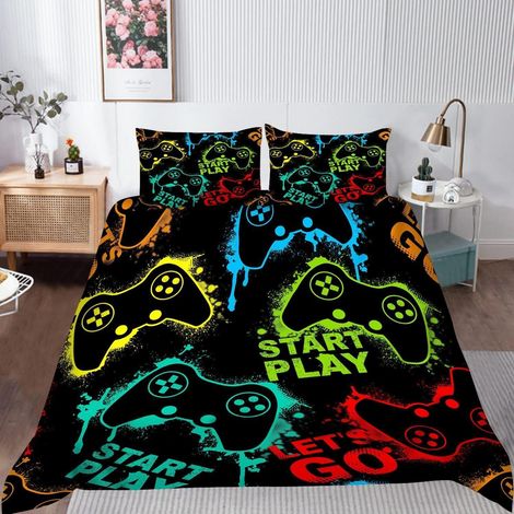 Ensemble de literie Gamer Controller 200x200 cm 3 pièces microfibre avec fermeture éclair
