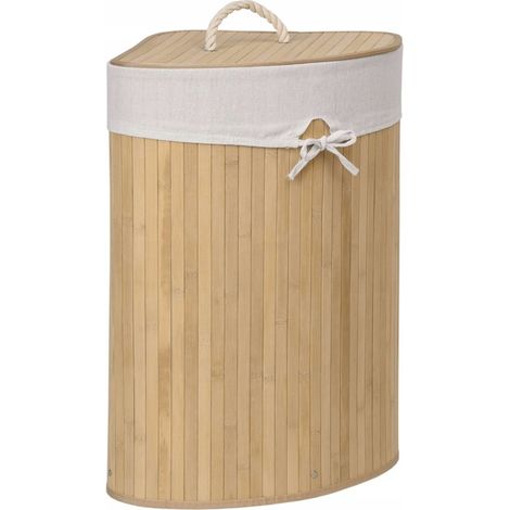 Cesto portabiancheria angolare in bambù con coperchio, naturale, 60 litri