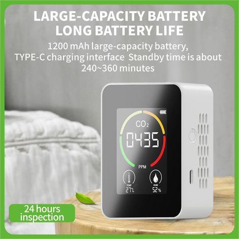 Détecteur de CO2 portable d'intérieur, thermohygromètre multifonctionnel, analyseur de qualité de l'air numérique domestique, moniteur de pollution domestique (1/5)