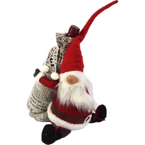 Gnomo elfo babbo natale rosso decorazioni albero addobbi natalizi idea regalo negozio casa con sacco porta bottiglia doni (1/5)