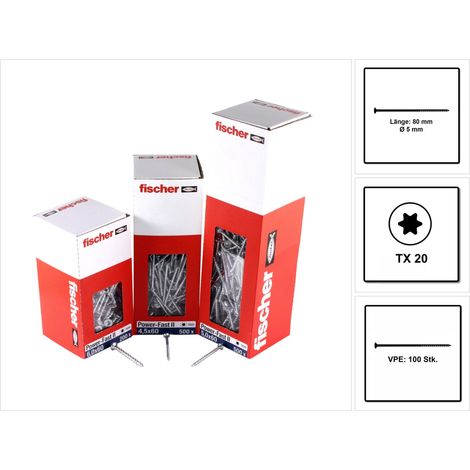 Vis a panneaux agglomeres Fischer Power-Fast II 5,0x80 SK blvz TG TX, UE 100 pieces